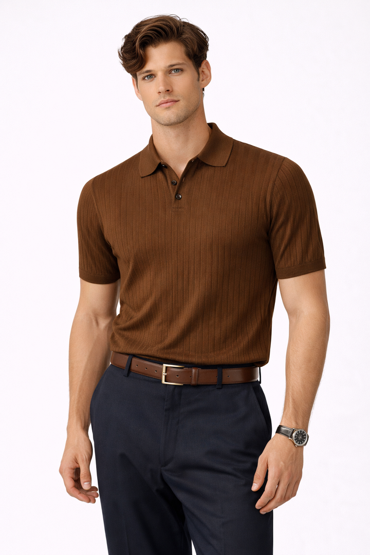 Polo homme slim fit à texture verticale et à col large - Darel