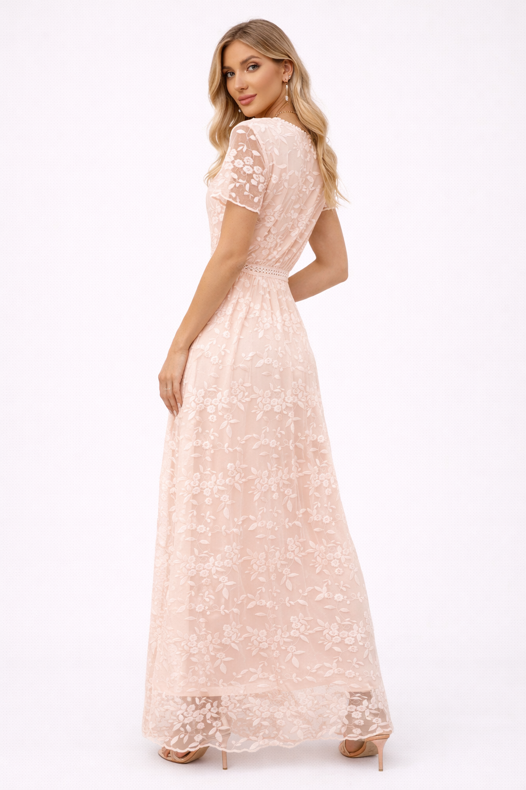 Robe longue avec dentelle florale et décolleté en V - Elira