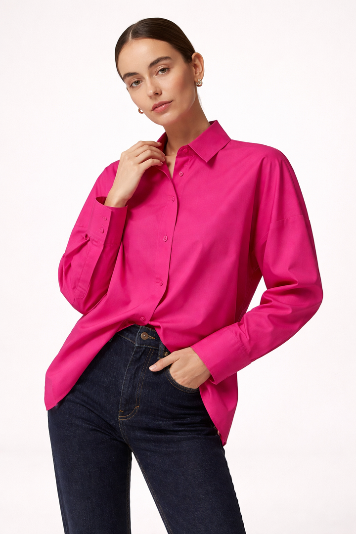 Chemisier oversize à manches longues et coupe droite pour femme - Livia