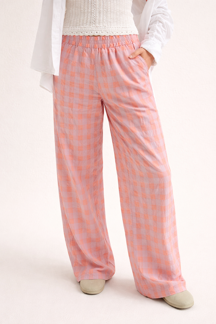 Pantalon à carreaux pour femmes, taille haute et jambe droite - Nara