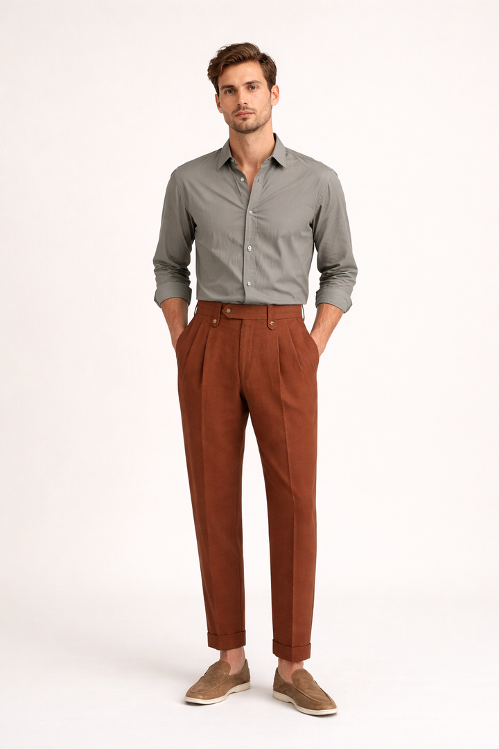 Pantalon droit à pinces et taille haute pour homme - Adrien