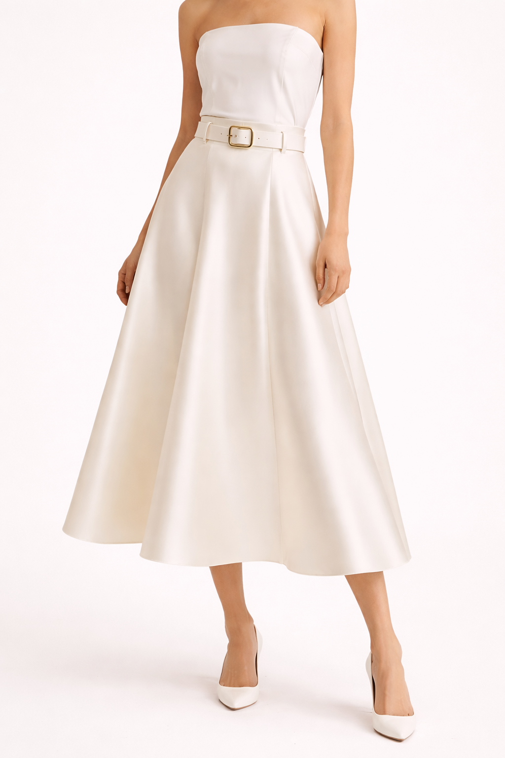 Jupe midi élégante taille haute en satin pour femme - Estelle