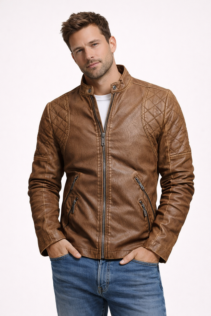 Veste de motard pour homme avec fermeture éclair - Bravik