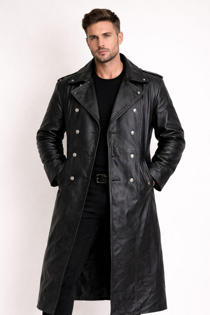 Veste de motard longue pour homme avec fermeture à boutons - Varekh