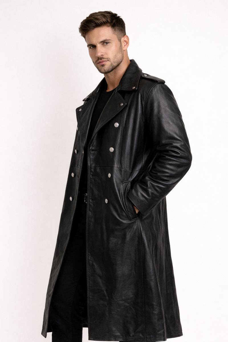 Veste de motard longue pour homme avec fermeture à boutons - Varekh