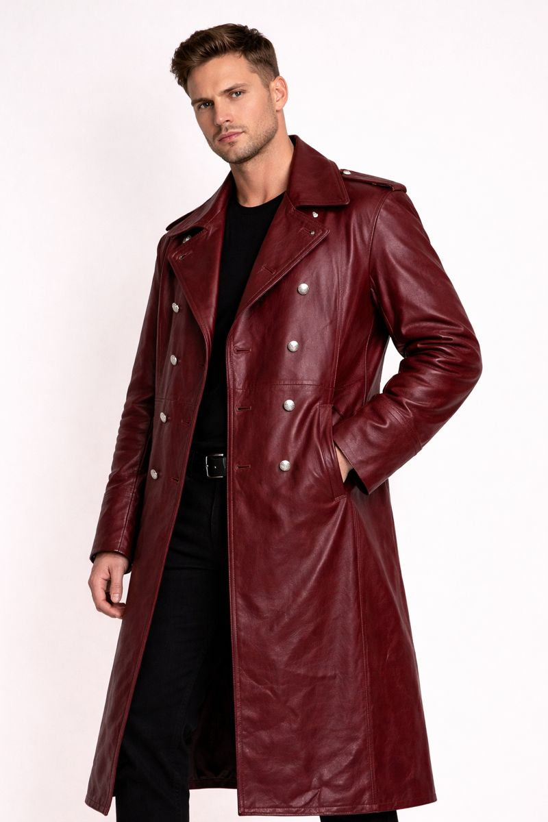 Veste de motard longue pour homme avec fermeture à boutons - Varekh