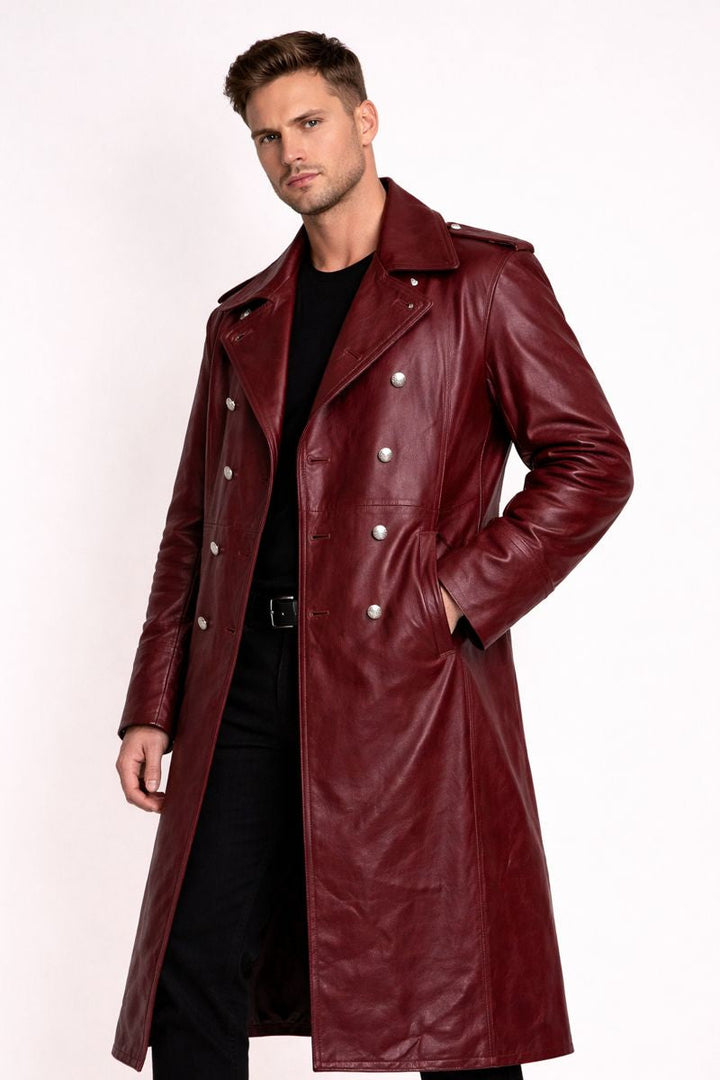 Veste de motard longue pour homme avec fermeture à boutons - Varekh