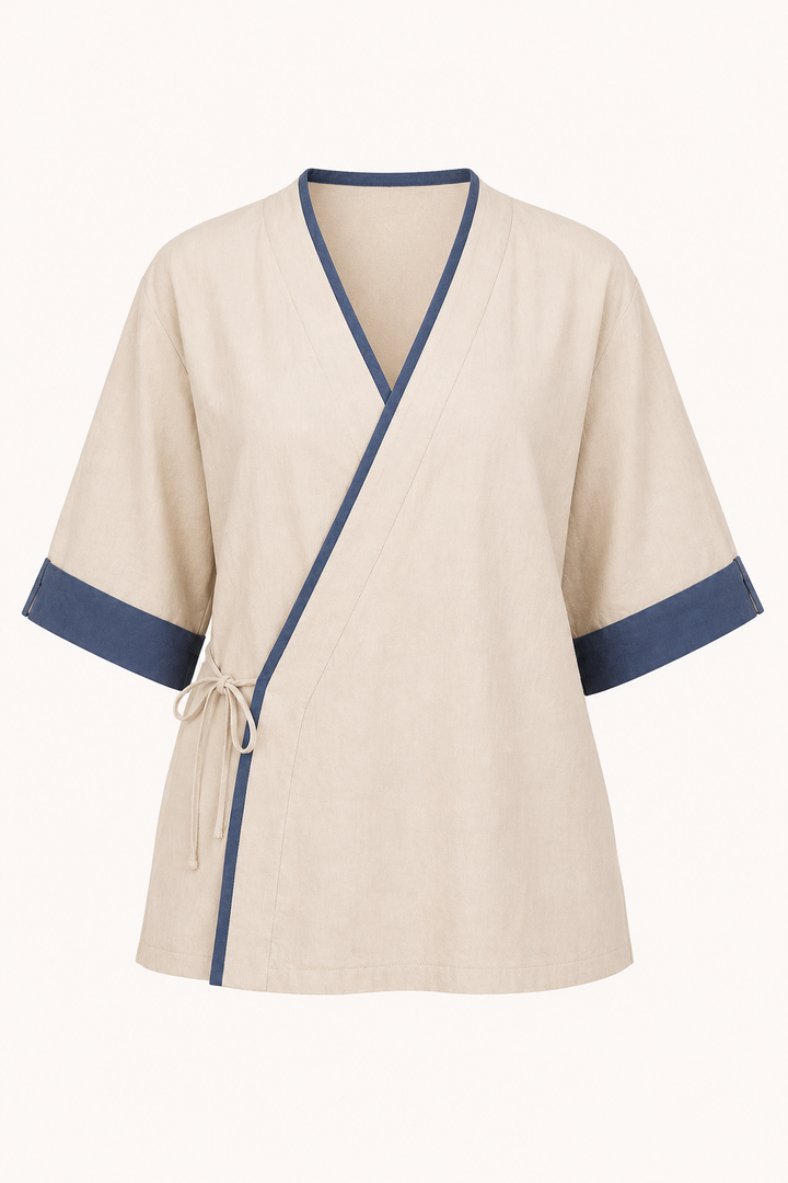 Chemisier croisé kimono pour femmes avec passepoils - Frida
