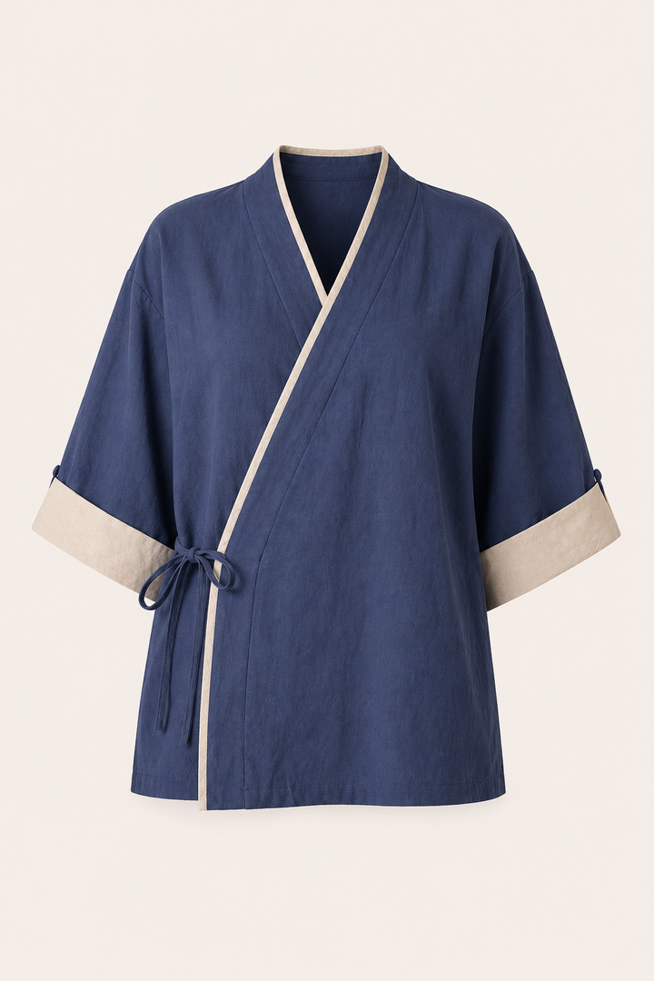 Chemisier croisé kimono pour femmes avec passepoils - Frida