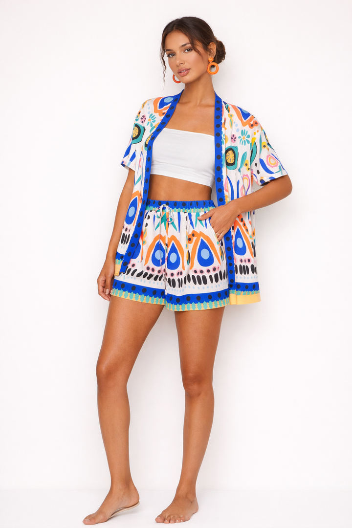Ensemble short et kimono imprimé printemps pour femme - Arlena