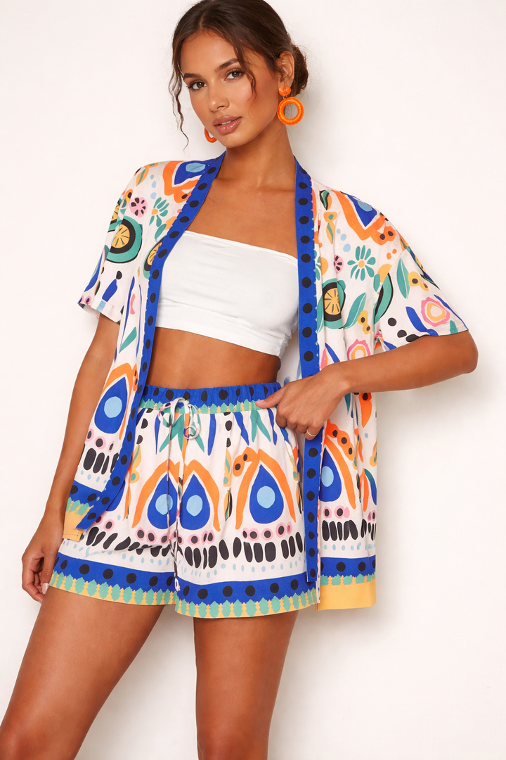 Ensemble short et kimono imprimé printemps pour femme - Arlena