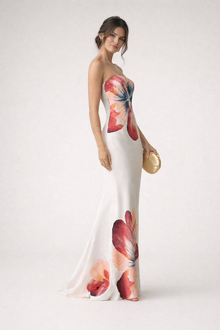 Robe midi sans bretelles à imprimé floral pour femmes - Aurora