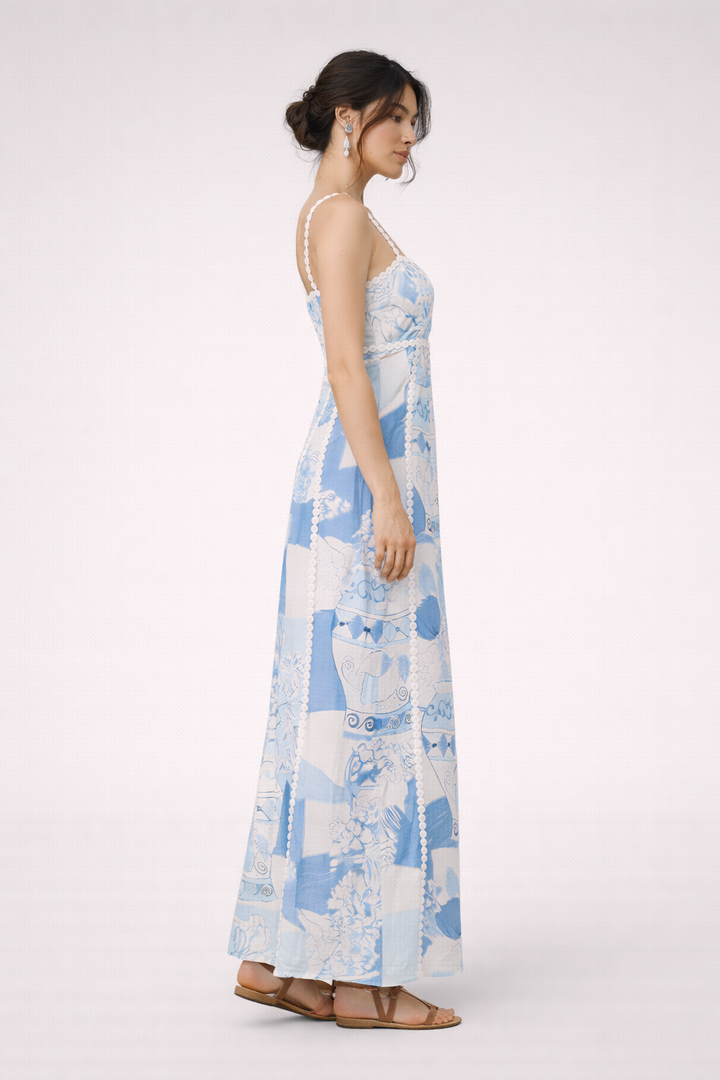 Robe longue imprimée en dentelle avec bretelles pour femmes - Isabella