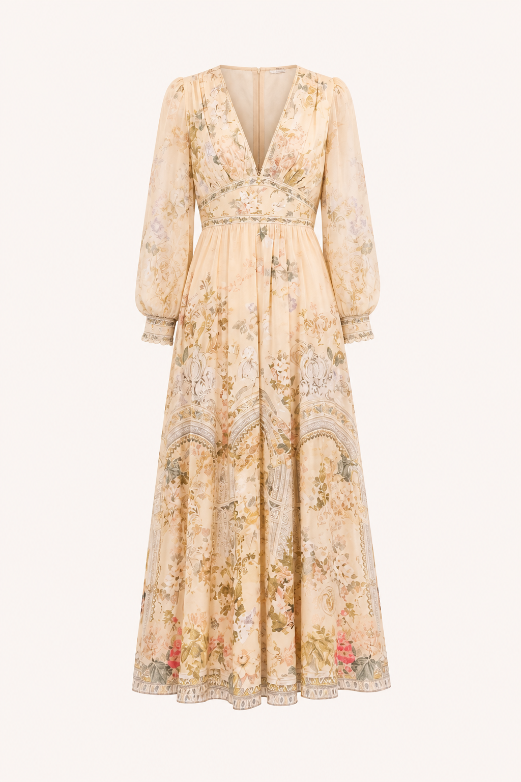 Robe midi pour femme Décolleté en V Taille haute Manches bouffantes - Connie