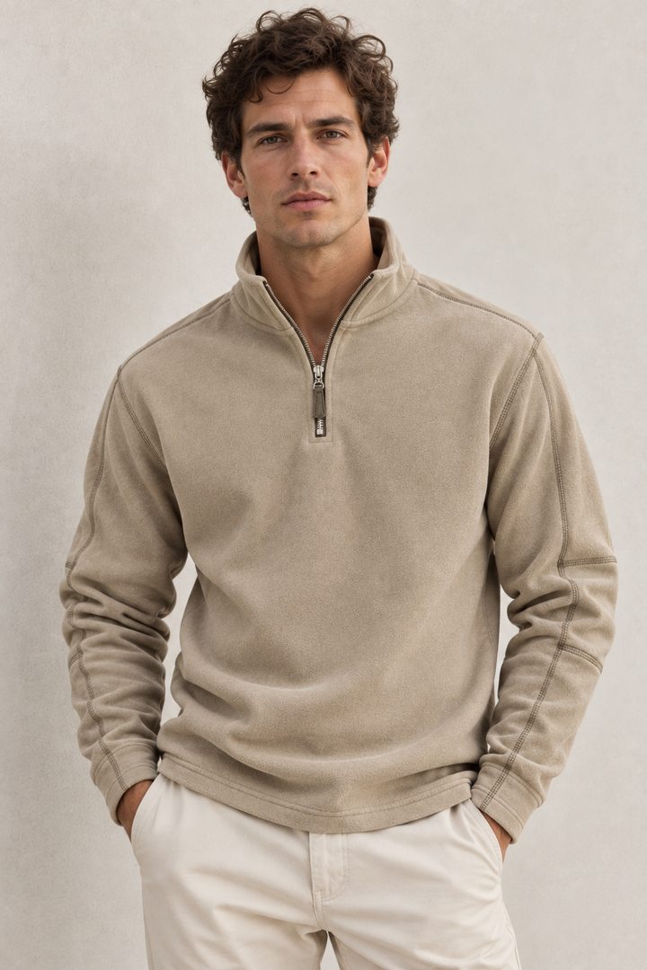 Sweat-shirt homme à col montant et demi-fermeture éclair - Calder