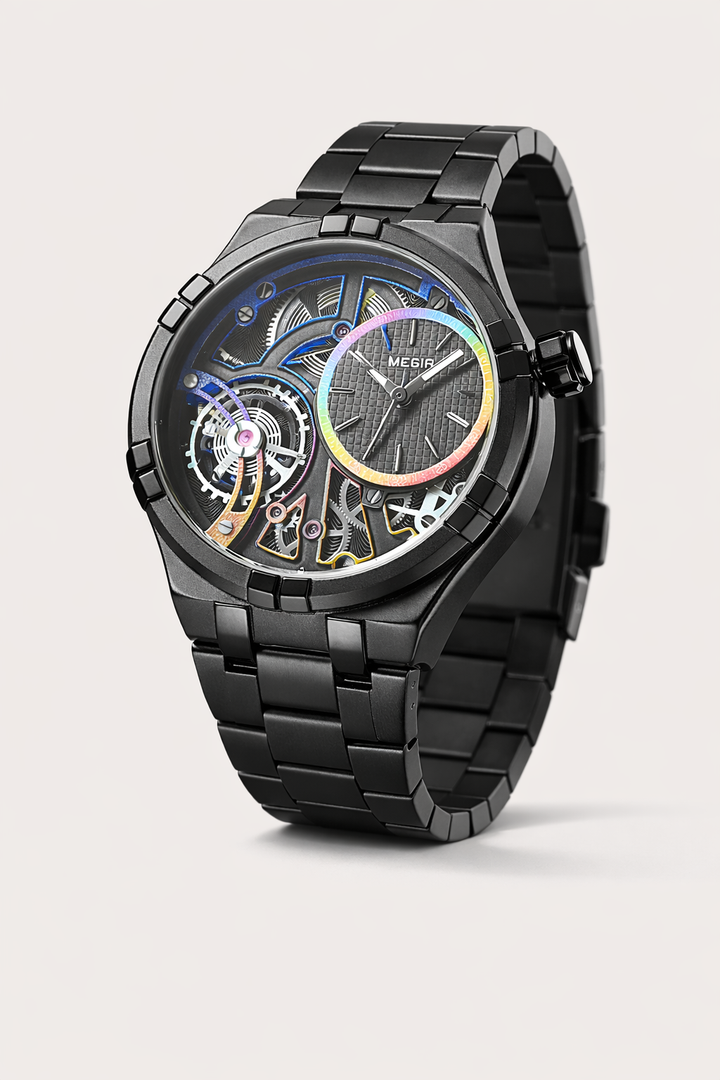 Montre mécanique à remontage automatique avec cadran ouvert et bracelet en silicone pour hommes