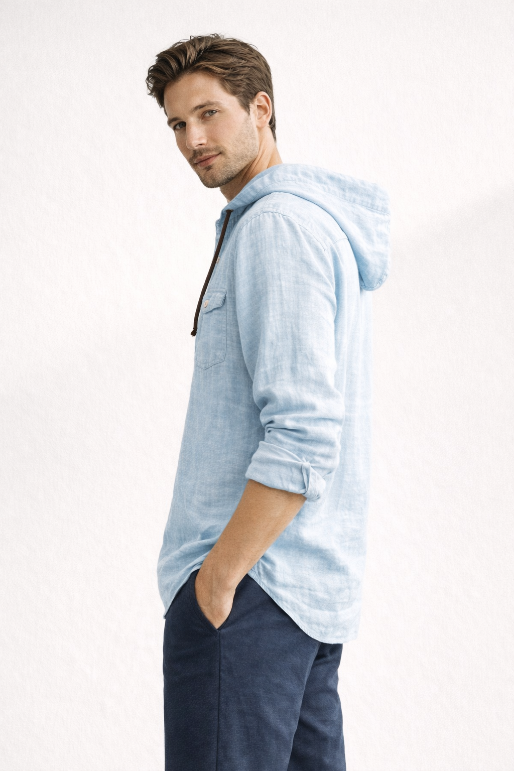 Chemise en lin à capuche à manches longues pour hommes - Ralph