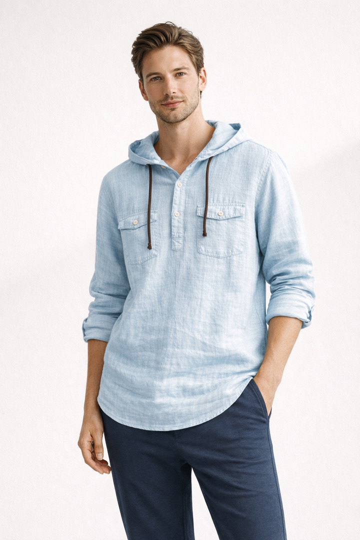 Chemise en lin à capuche à manches longues pour hommes - Ralph