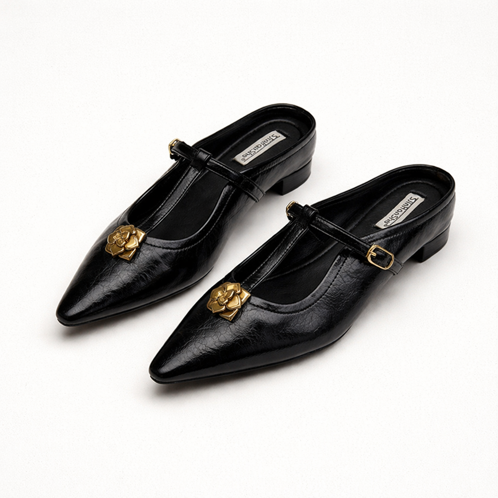 Chaussures mary jane pour femmes, élégantes, à bout pointu, avec détails dorés - Floriane