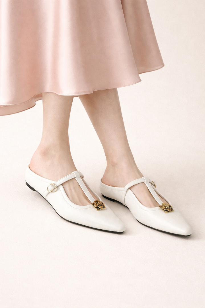 Chaussures mary jane pour femmes, élégantes, à bout pointu, avec détails dorés - Floriane