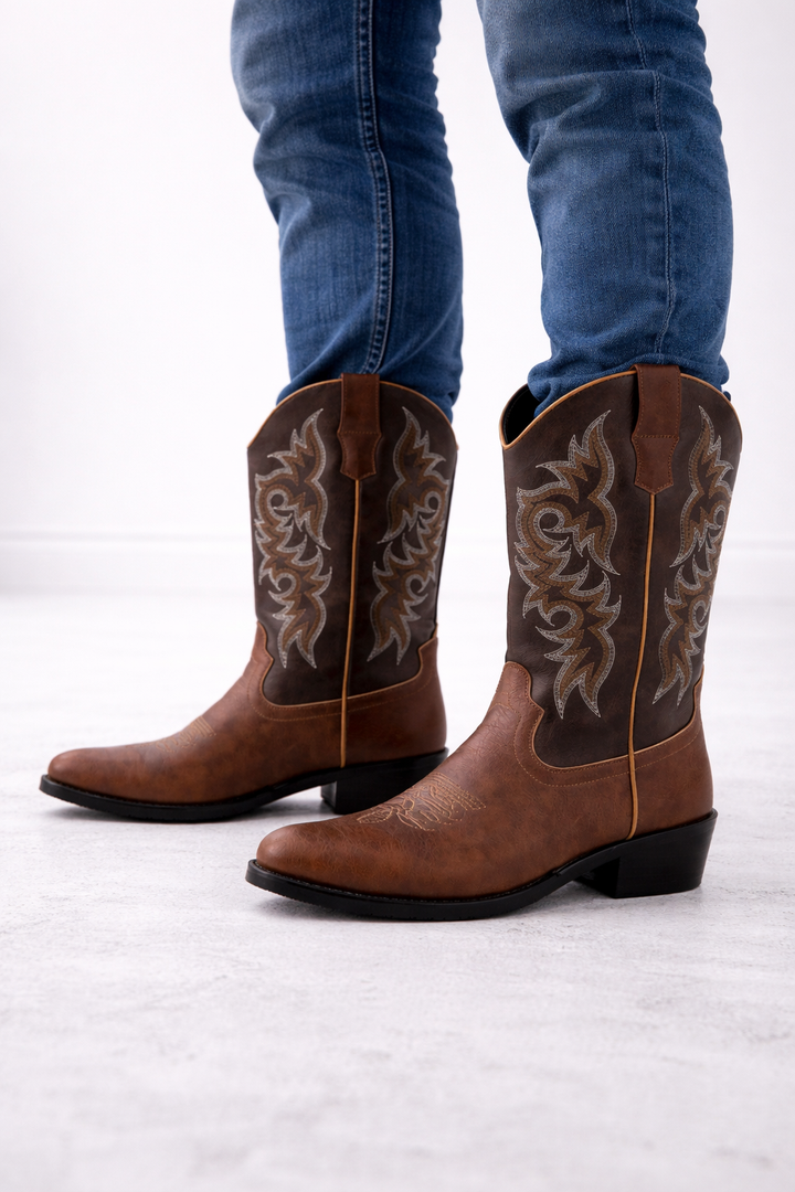 Bottes hautes brodées de style rétro pour hommes - Kervon