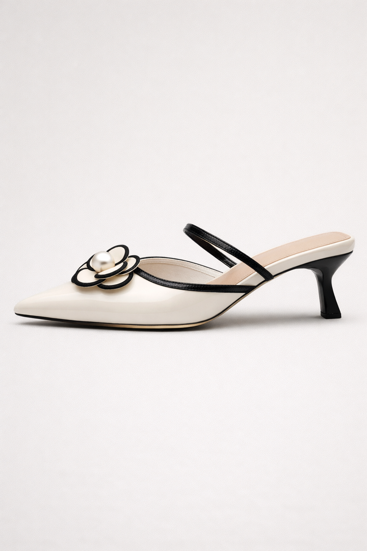 Escarpin à talon bas pour femme avec fleur appliquée - Vivienne