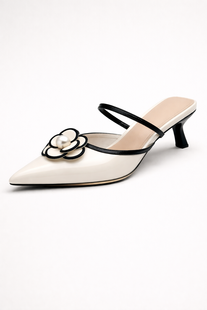 Escarpin à talon bas pour femme avec fleur appliquée - Vivienne