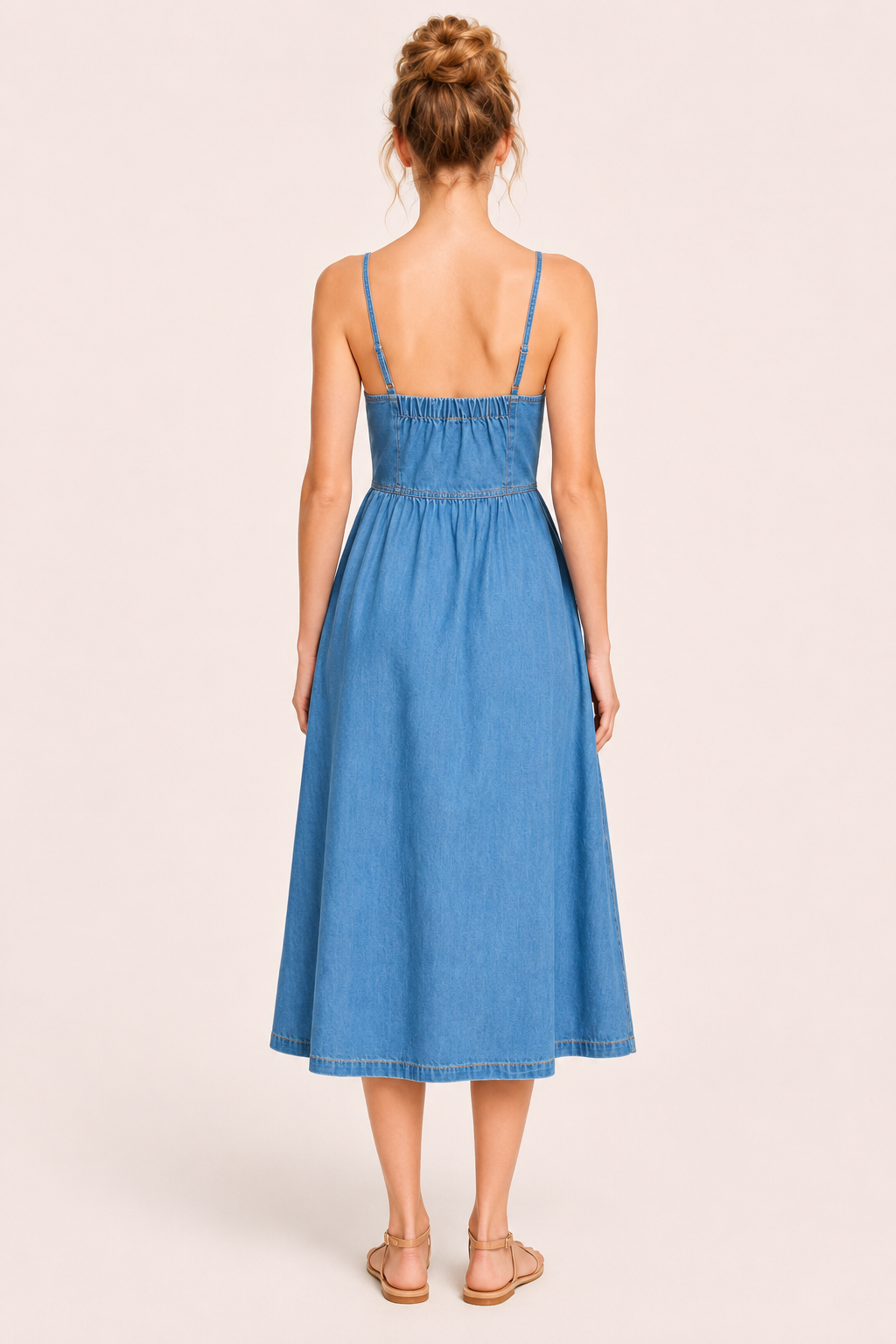 Robe midi en denim avec boutons pour femme - Hanneli