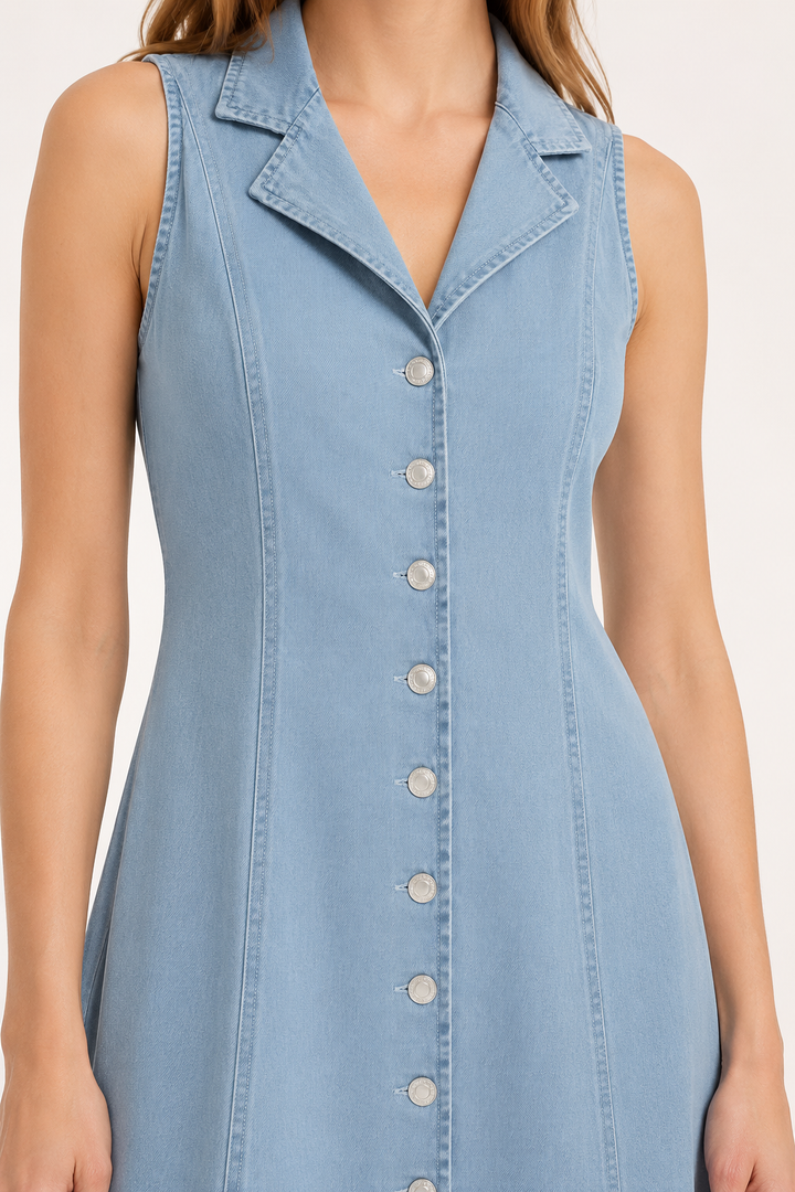 Robe boutonnée décontractée sans manches en denim - Elara