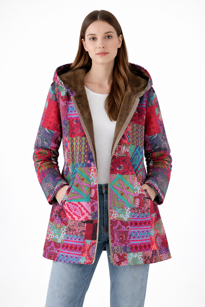 Manteau à capuche pour femme avec imprimé thermique rétro - Luny