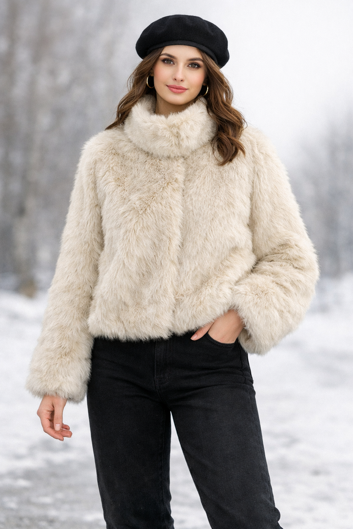 Manteau effet fourrure pour femme silhouette courte pour l'hiver - Dagny