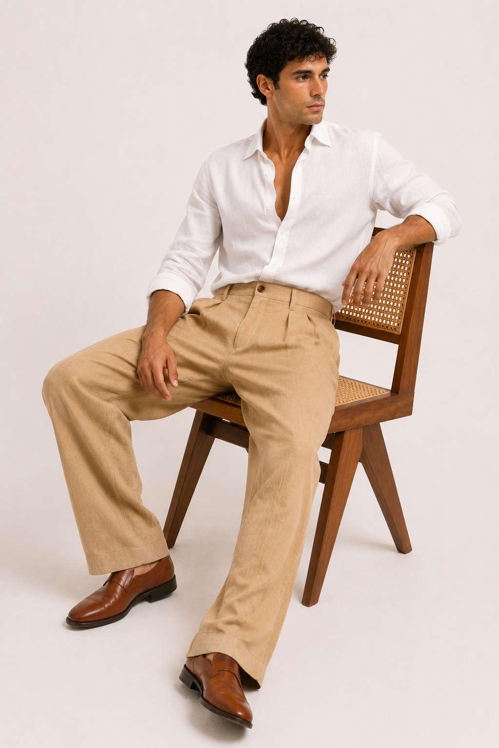 Pantalon en lin pour homme à double pince et coupe droite - Albrecht