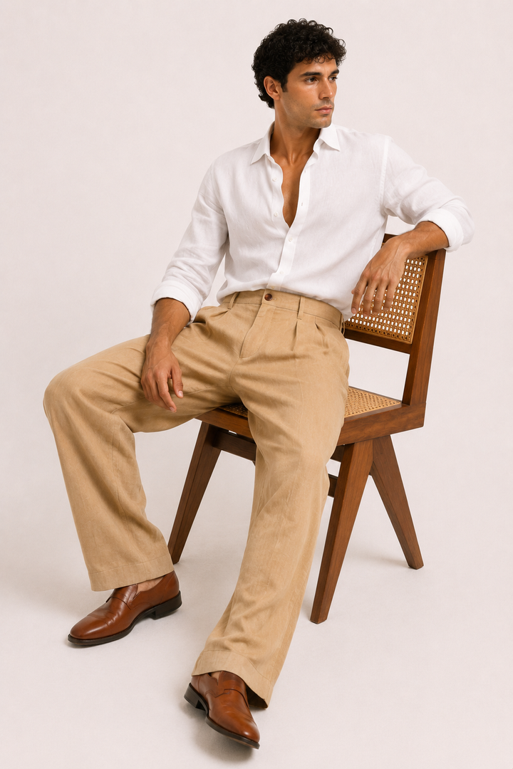 Pantalon en lin pour homme à double pince et coupe droite - Albrecht