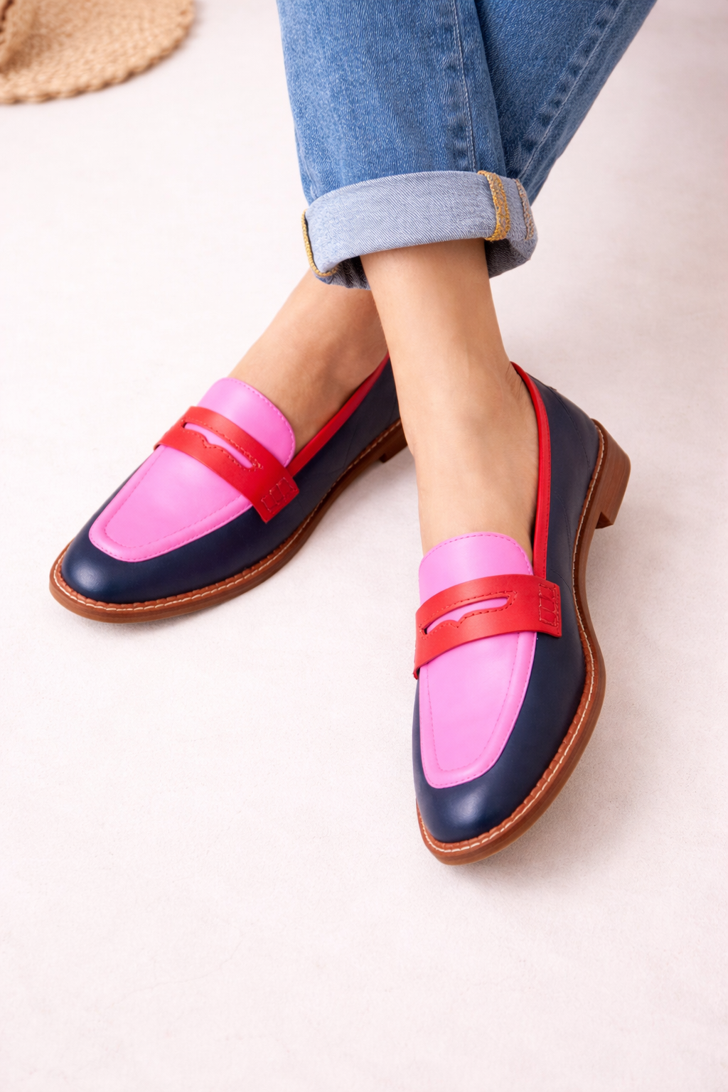 Mocassins classiques pour femmes, semelle plate à deux tons sur le devant - Lurexa