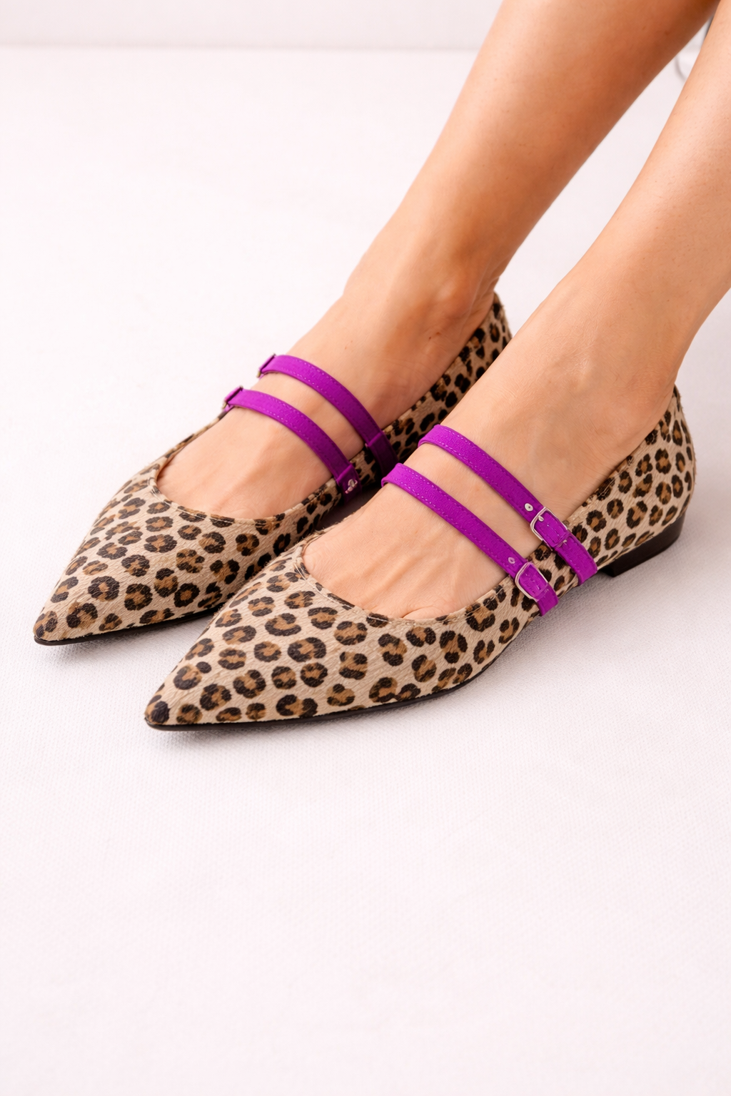 Ballerines Ballerines plates pour femmes avec bretelles léopard - Rivena