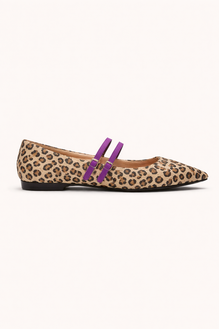 Ballerines Ballerines plates pour femmes avec bretelles léopard - Rivena