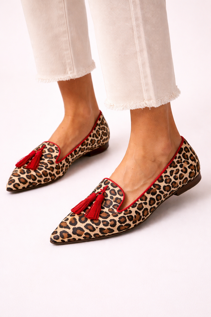 Mocassins pour femmes à bout fin et à glands imprimés léopard - Xirela