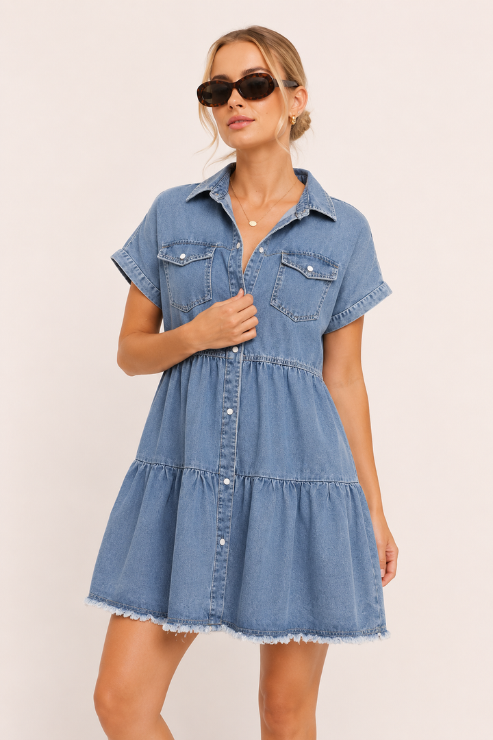 Robe à manches courtes en denim décontracté pour femmes - Heike