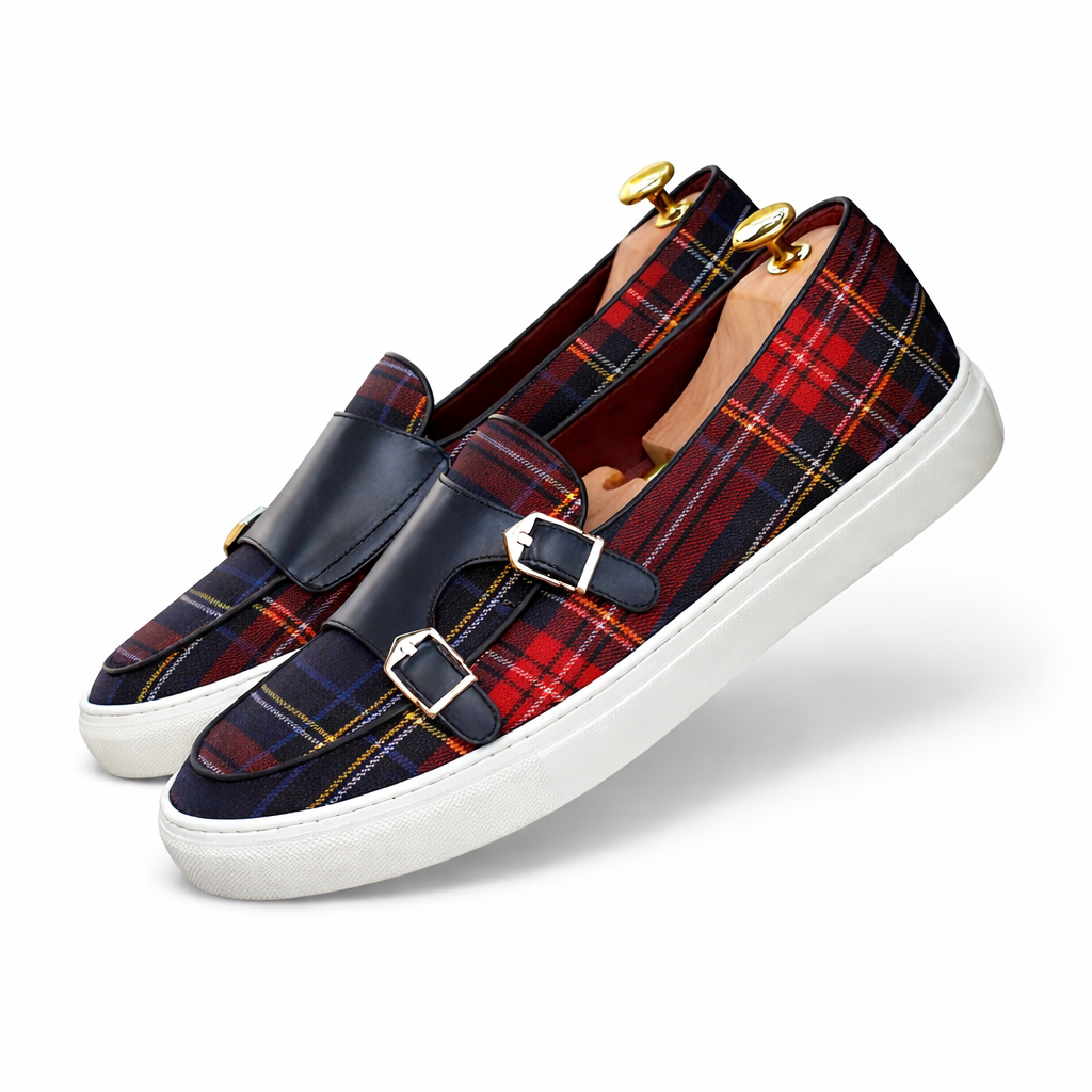 Mocassins en toile à carreaux pour hommes avec fermetures à boucle - Sergio