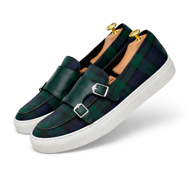 Mocassins en toile à carreaux pour hommes avec fermetures à boucle - Sergio