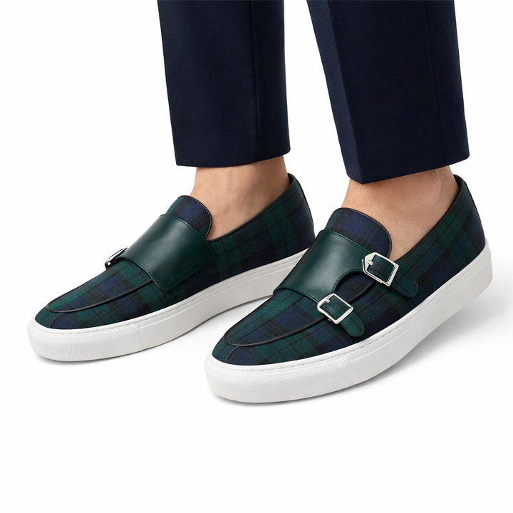 Mocassins en toile à carreaux pour hommes avec fermetures à boucle - Sergio