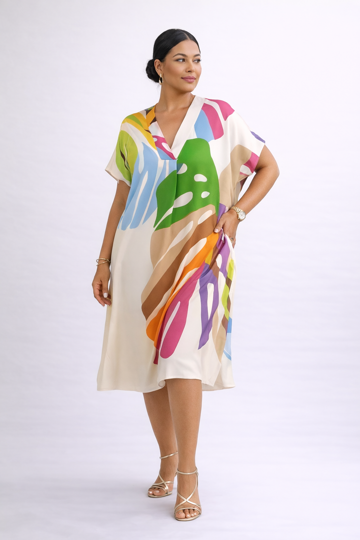 Robe midi à imprimé feuilles abstraites pour femmes - Roos