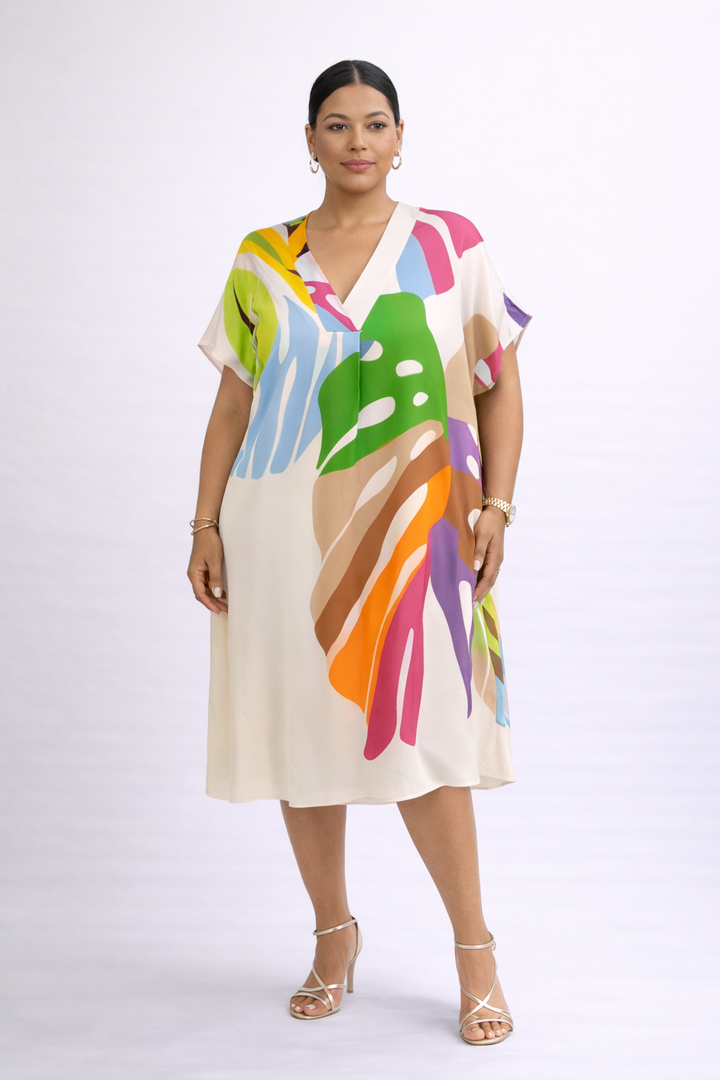 Robe midi à imprimé feuilles abstraites pour femmes - Roos