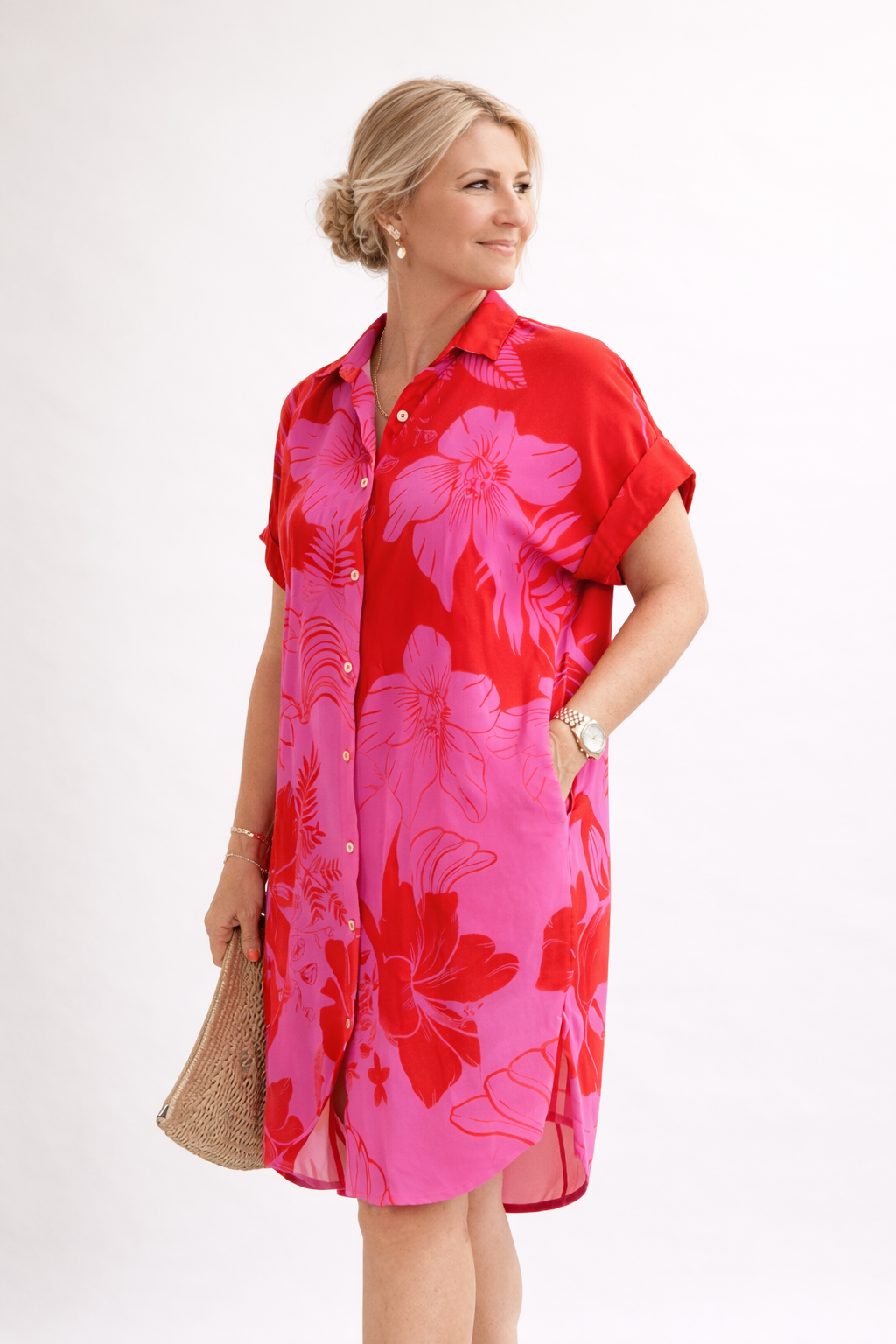 Robe chemise à boutons floraux pour femme - Nina