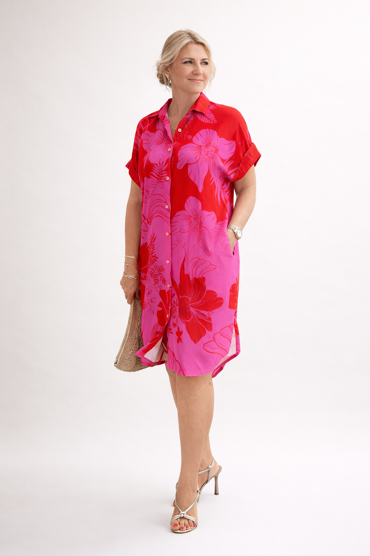Robe chemise à boutons floraux pour femme - Nina