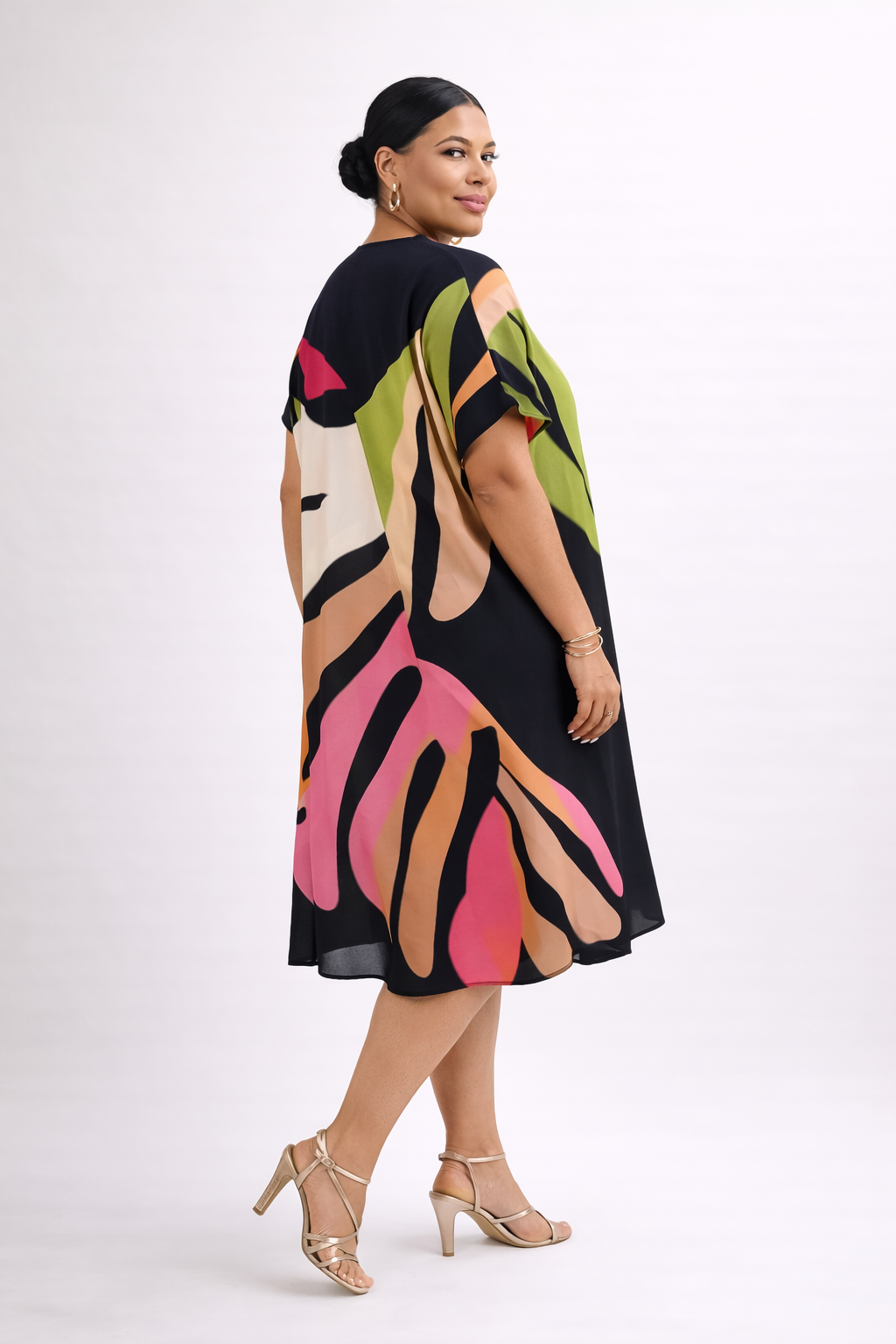 Robe midi à imprimé feuilles abstraites pour femmes - Roos