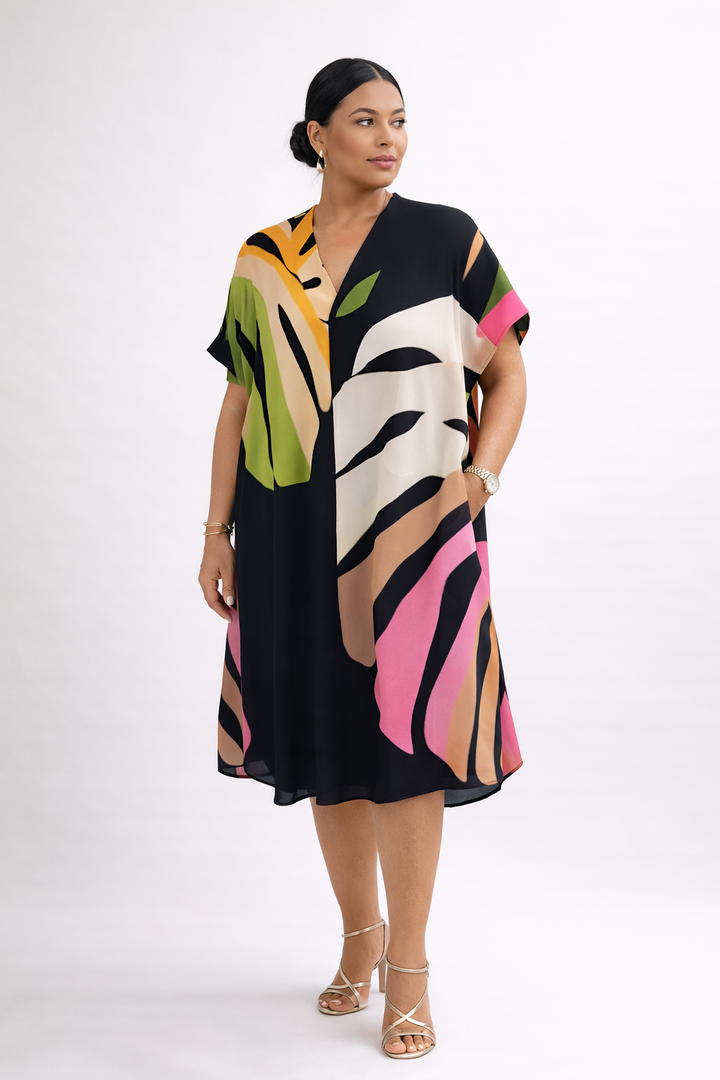 Robe midi à imprimé feuilles abstraites pour femmes - Roos