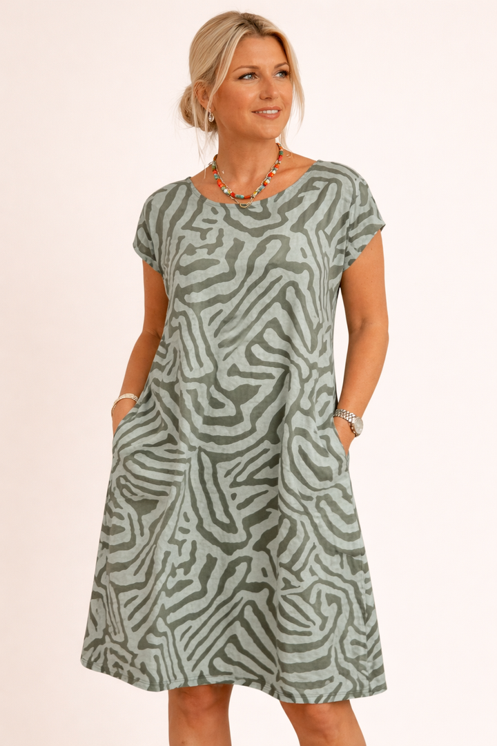 Robe d'été imprimée à col rond pour femme - Nelia