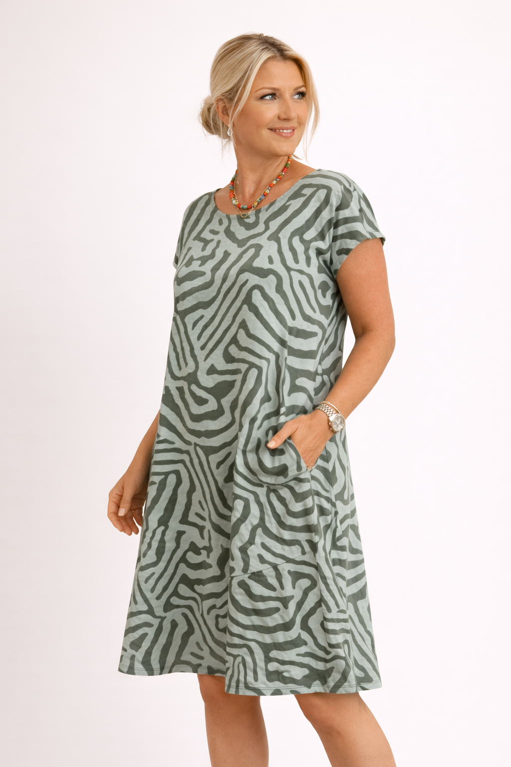 Robe d'été imprimée à col rond pour femme - Nelia
