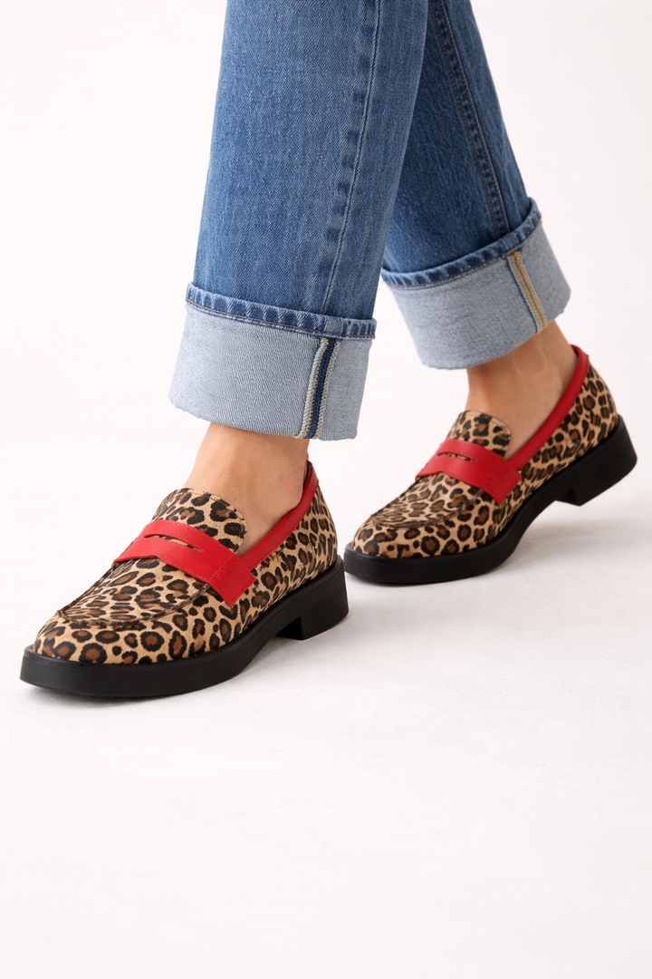 Mocassins pour femmes à plateforme avec bande supérieure en imprimé animal - Sireva